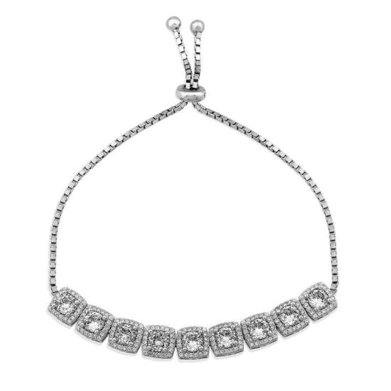 Silver Square Baguette Stone Elevator Bracelet