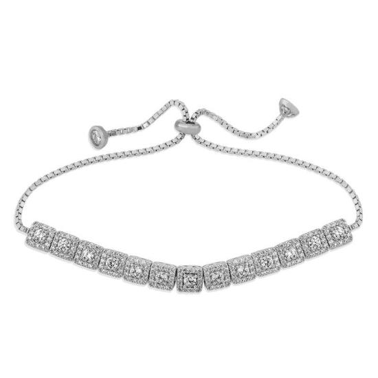 Silver Square Baguette Stone Elevator Bracelet