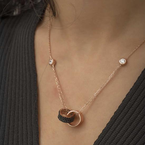 Silver Rose Interlocking Circle Necklace