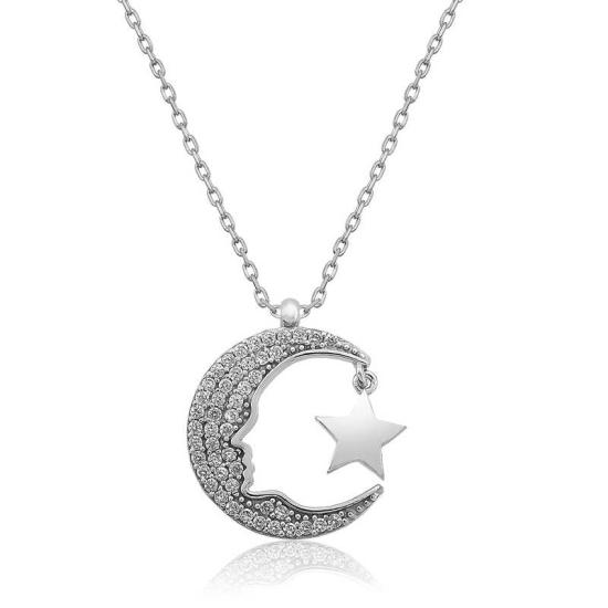 Silver Atatürk Silhouette Crescent Star Women’s Necklace