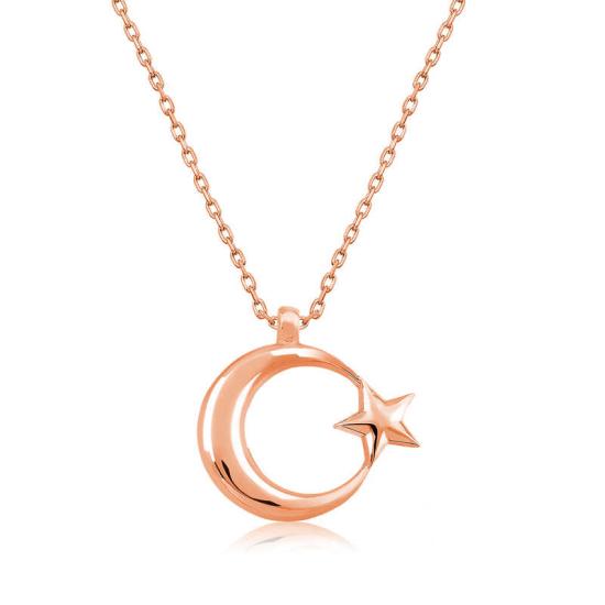 Silver Rose Crescent Star Women’s Necklace