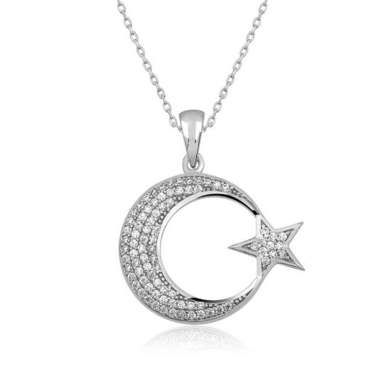Silver Crescent Star Women’s Necklace