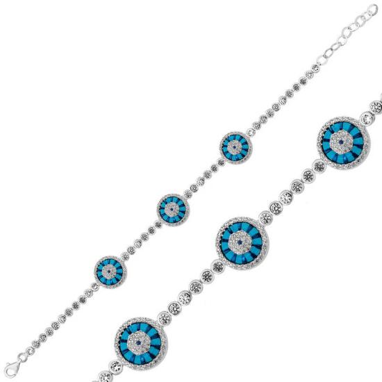 Silver Glasseye Triple Waterway Evil Eye Bracelet