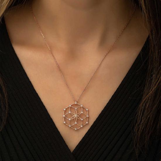 Silver Rose Flower of Life Necklace