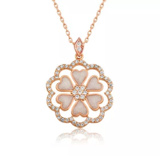 Silver Rose Heart Flower Women’s Necklace