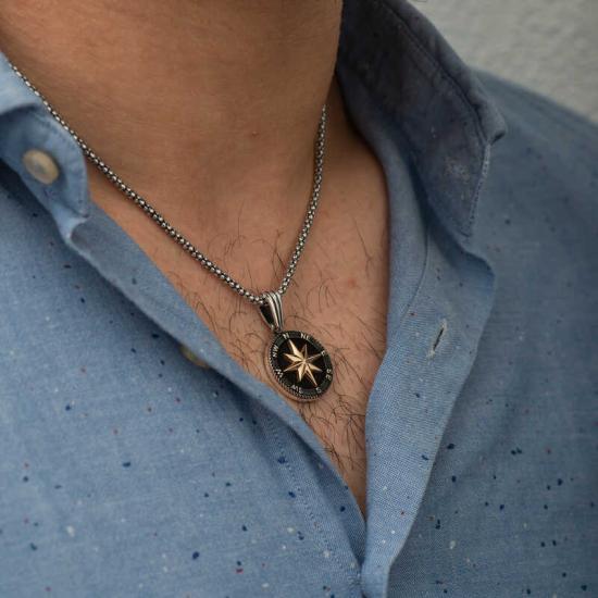 Gümüş Pusula Kolye