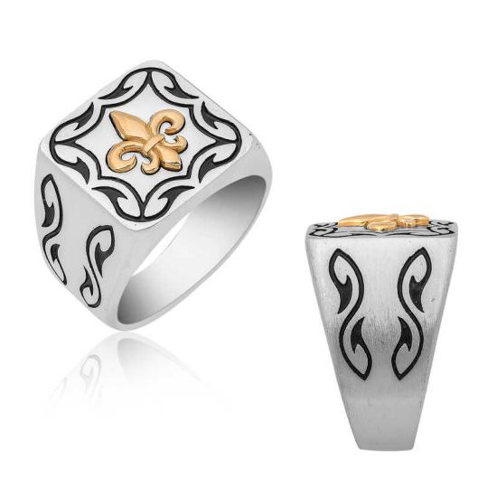 Silver Lily Flower Patterned Men’s Ring