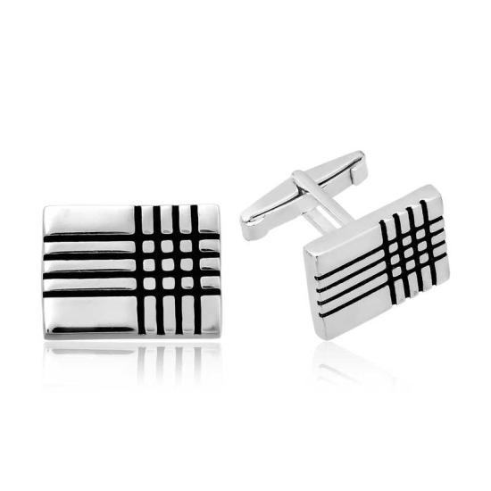 Silver Rectangular Striped Classic Cufflinks