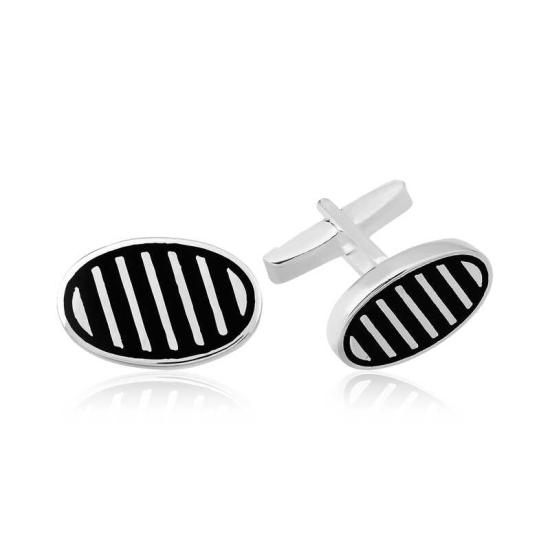Silver Cross-Line Oval Cufflinks