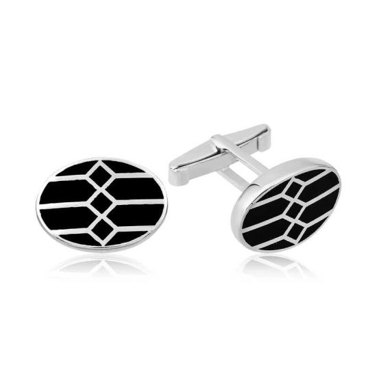 Silver Honeycomb Patterned Oval Cufflinks