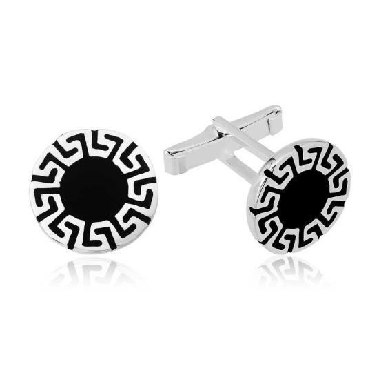 Silver Vintage Patterned Round Cufflinks