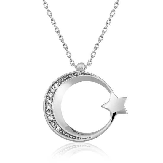 Silver Crescent Star Women’s Necklace