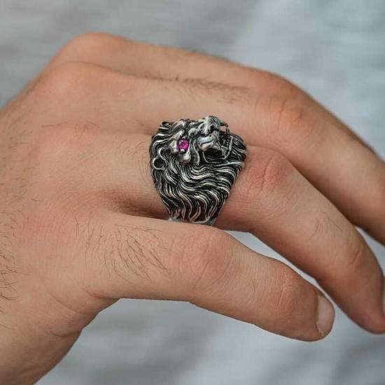 Silver Lion Head Men’s Ring