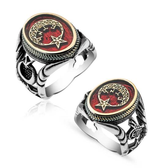 Silver Gokturkish Turkish Written Crescent Star Men’s Ring