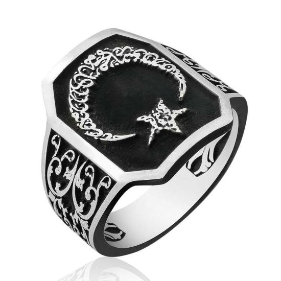 Silver Crescent Star Men’s Ring