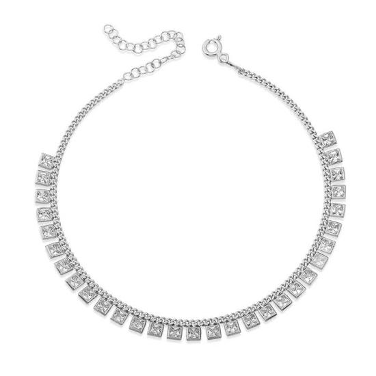 Silver Zircon Stone Rhodium Anklet