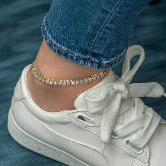 Silver Zircon Stone Gold Anklet