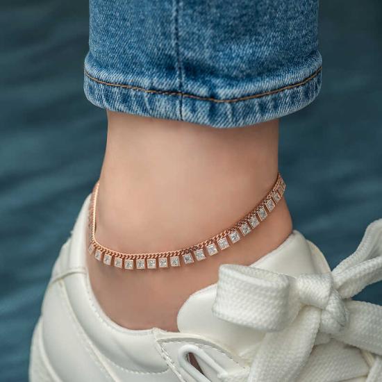 Silver Zircon Stone Rose Anklet