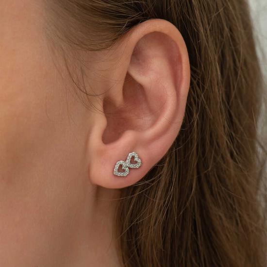 Silver Two Heart Stud Women’s Earrings