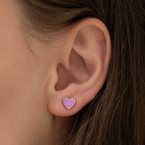 Silver Fluorescent Lilac Heart Earrings
