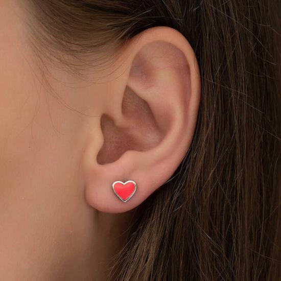 Silver Fluorescent Pink Heart Earrings