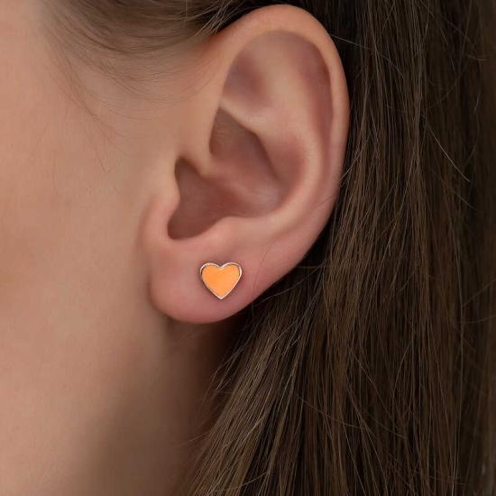 Silver Fluorescent Orange Heart Earrings