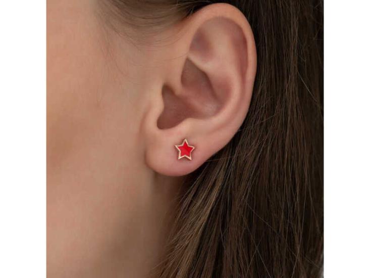 Silver Fluorescent Red Star Earrings