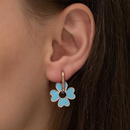 Silver Fluorescent Blue Clover Earrings