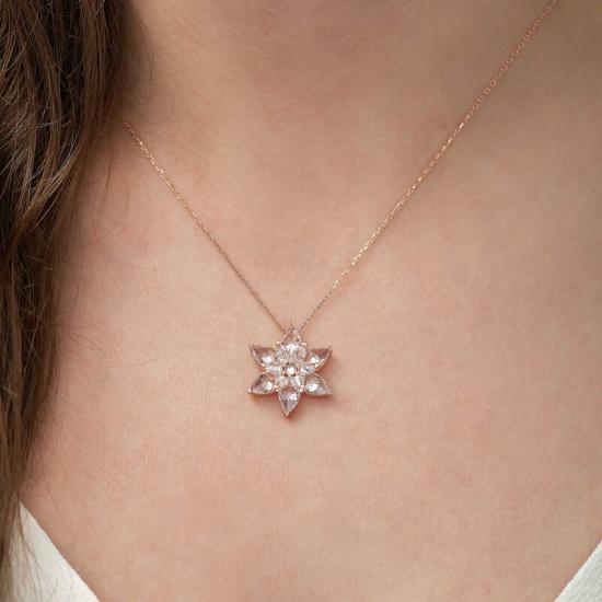 Silver Rose White Lotus Flower Necklace