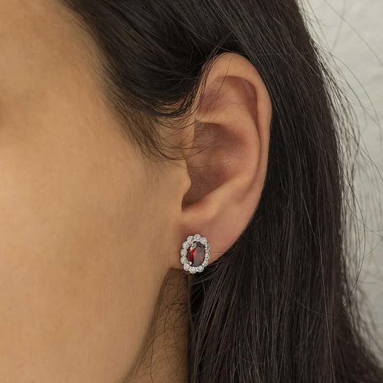 Silver Red Flower Patterned J Women’s Earrings