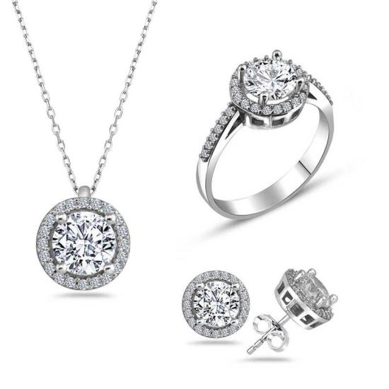 Silver Round Mounted Solitaire Set