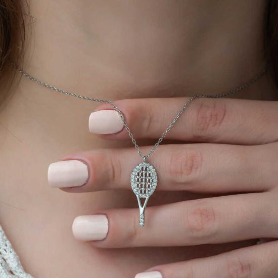 Silver Tennis Racket Necklace for Women