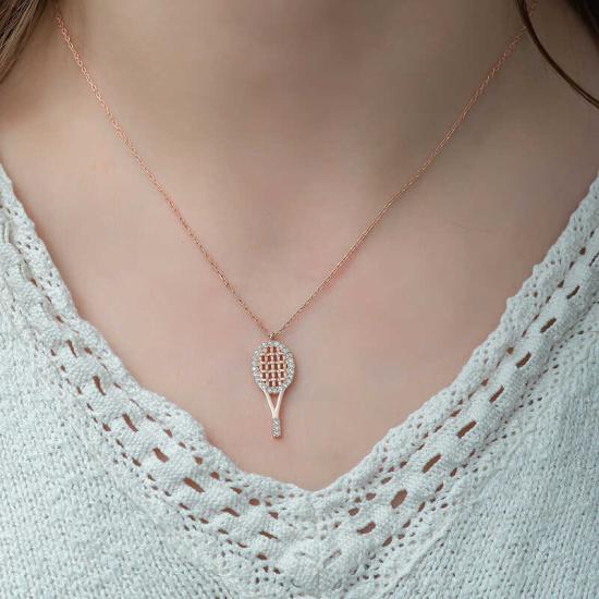 Silver Rose Tennis Racket Women’s Necklace