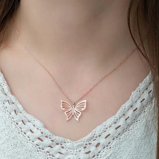 Silver Rose Spring Butterfly Women’s Necklace