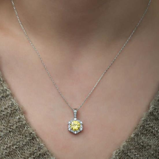 Silver Wheat Yellow Baguette Stone Women’s Necklace