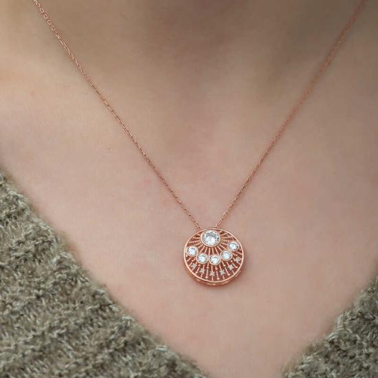 Silver Rose Ethnic Patterned Rose Women’s Necklace