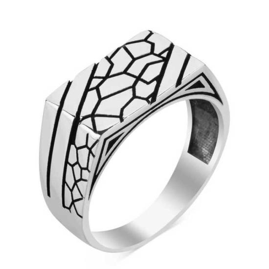 Silver Stone Patterned Men’s Ring