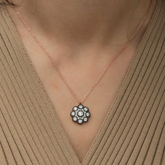 Silver Diamond Mounted Flower Women’s Necklace