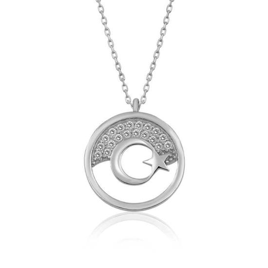 Silver Crescent Star Women’s Necklace