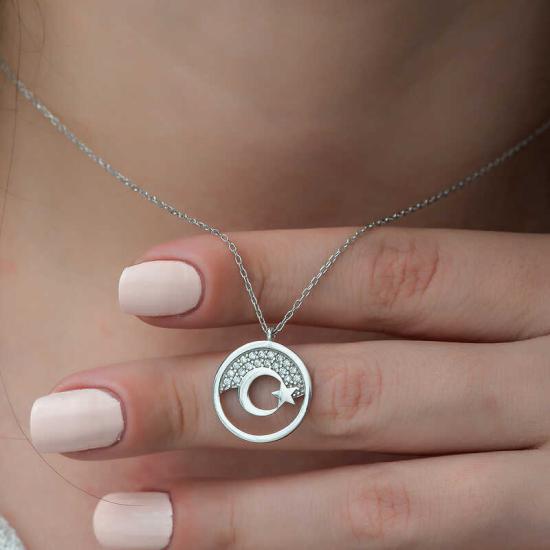 Silver Crescent Star Women’s Necklace