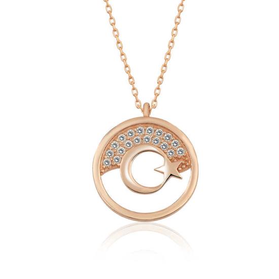 Silver Rose Crescent Star Women’s Necklace