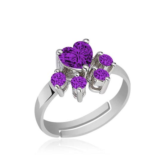 Silver Purple Cat Paw Ring