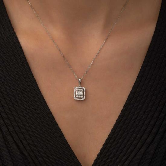 Silver Baguette Stone Women’s Necklace