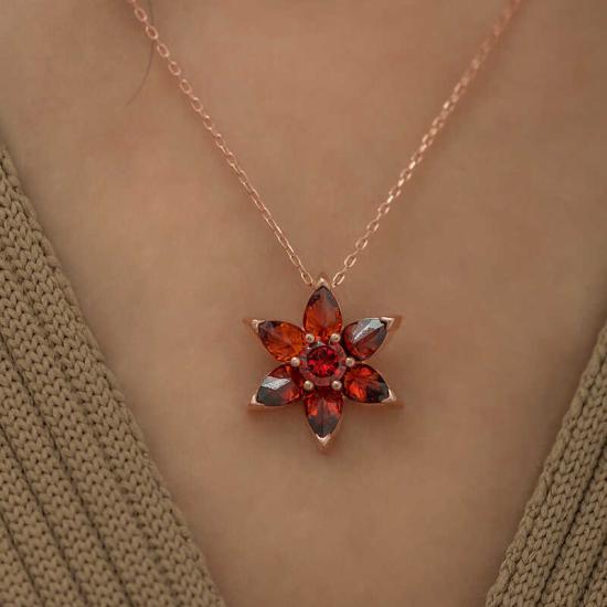 Silver Rose Red Flower Necklace