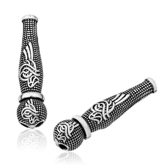 Silver Dot Embroidered Tughra Motif Prayer Beads