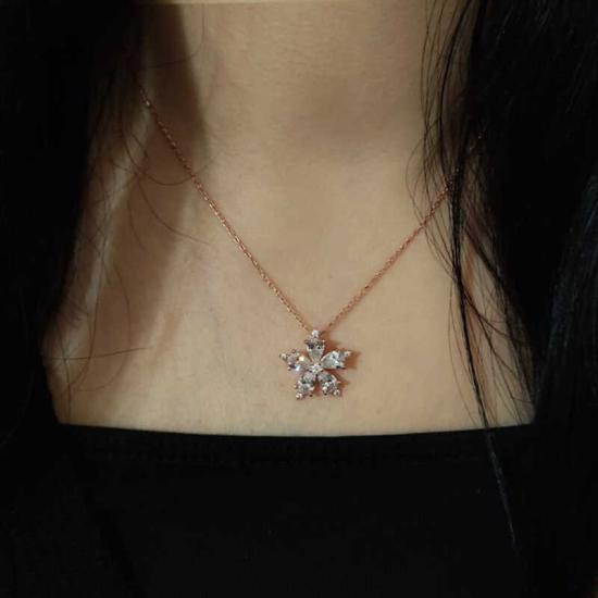 Silver Rose White Camellia Flower Necklace