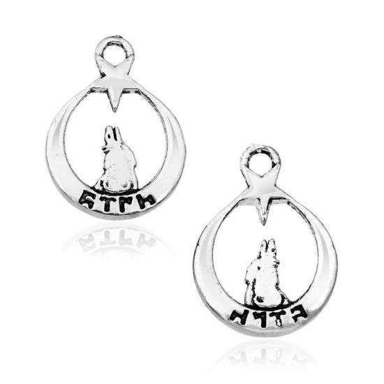 Silver Star and Crescent Grey Wolf Prayer Beads Tassel End