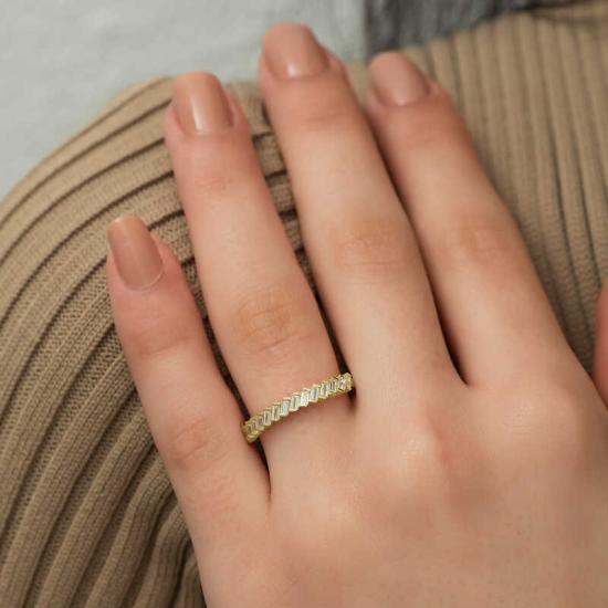 Silver Gold Row Baguette Stone Women’s Ring
