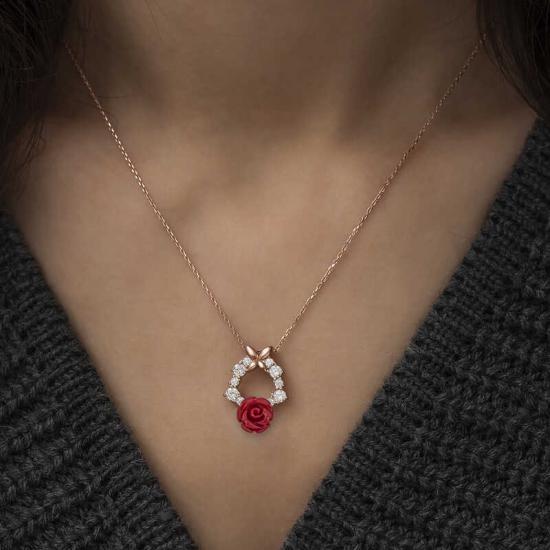 Silver Rose Red Rose Necklace