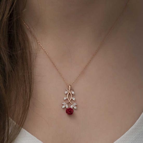 Silver Rose Red Rose Necklace